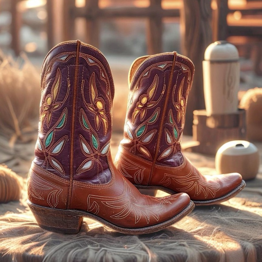 Women’s Size 6 M - 1960’s Acme Cowboy Western Boots Butterfly Inlays